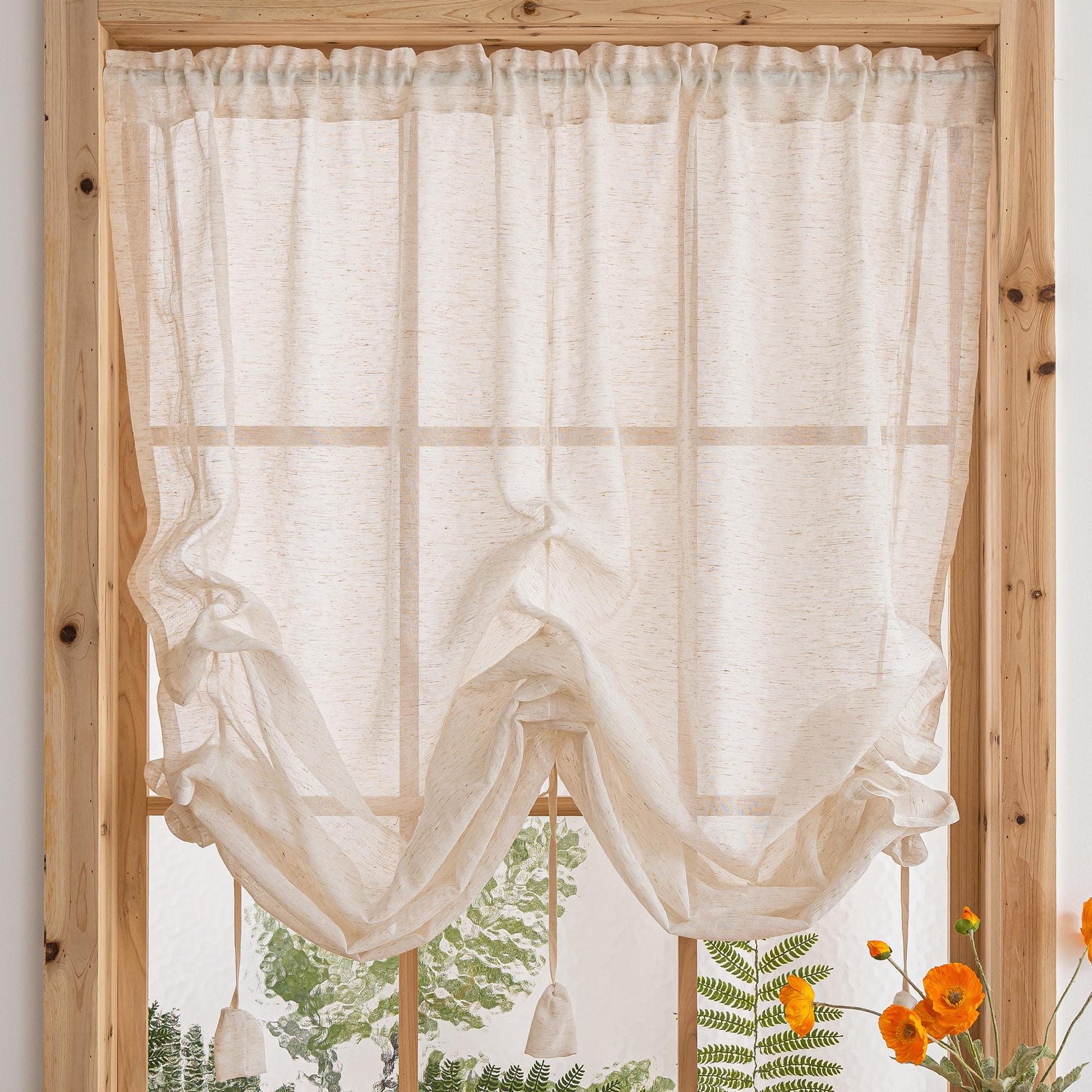 Farmhouse Pull - Up Curtain, Adjustable Tie - Up Curtain - UDreamHome
