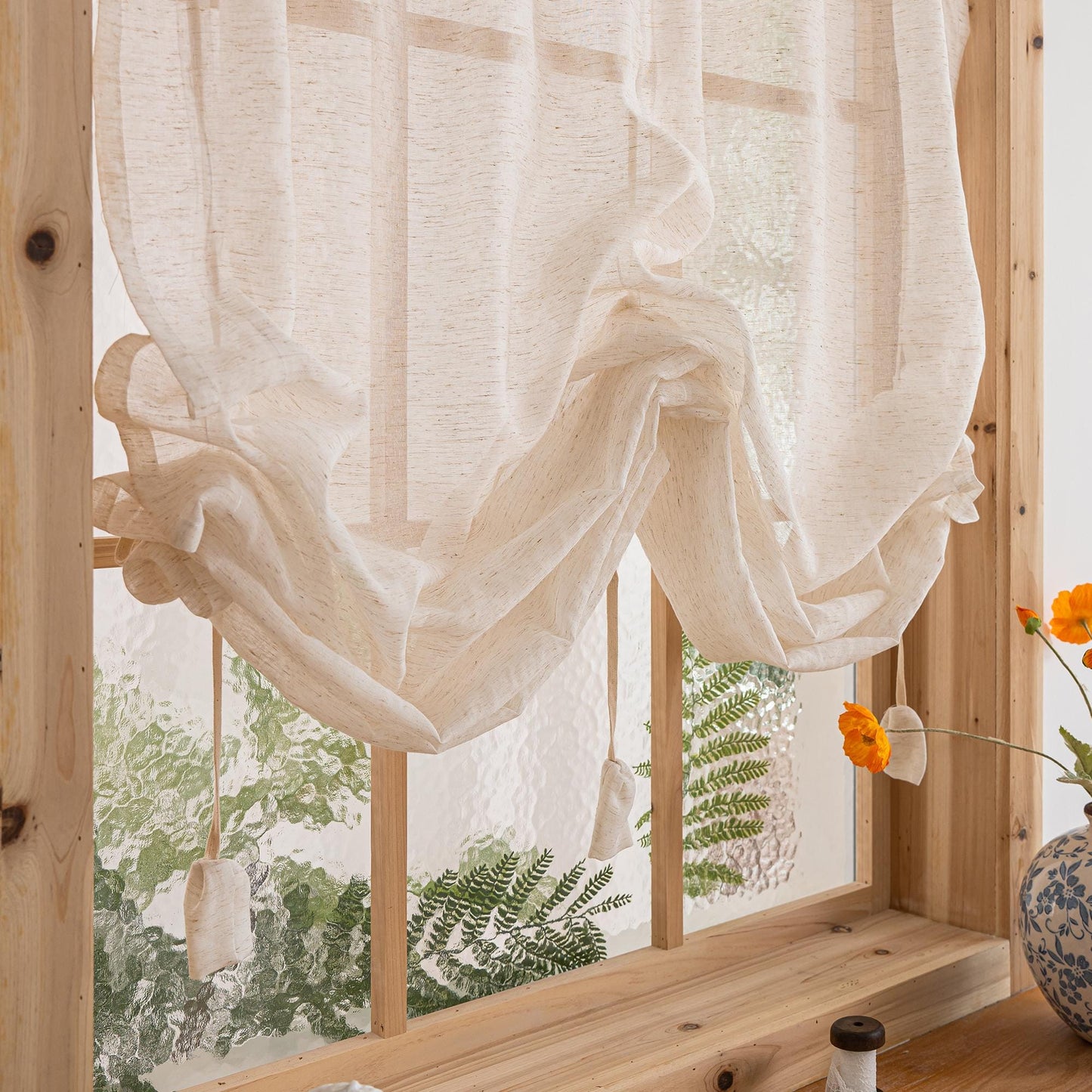 Farmhouse Pull - Up Curtain, Adjustable Tie - Up Curtain - UDreamHome