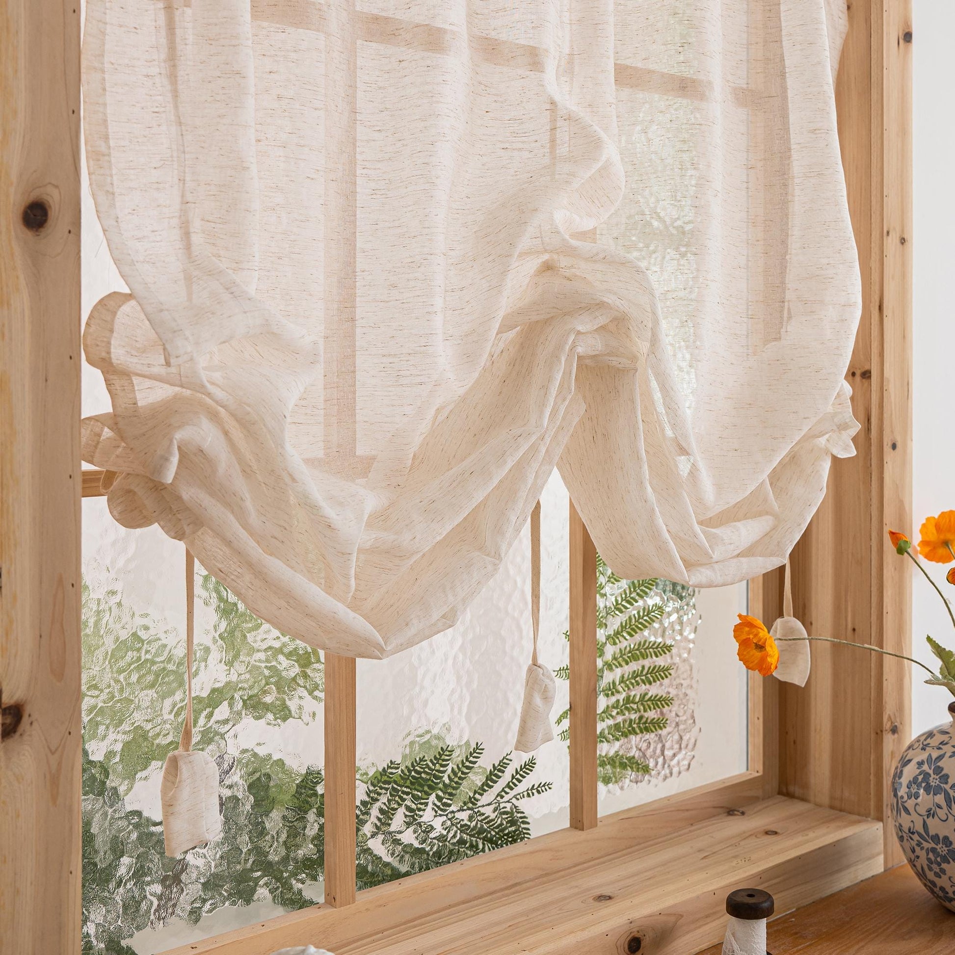 Farmhouse Pull - Up Curtain, Adjustable Tie - Up Curtain - UDreamHome