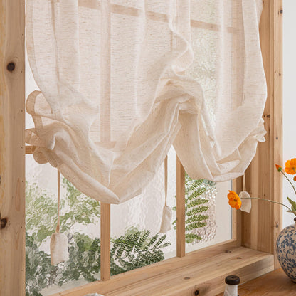 Farmhouse Pull - Up Curtain, Adjustable Tie - Up Curtain - UDreamHome
