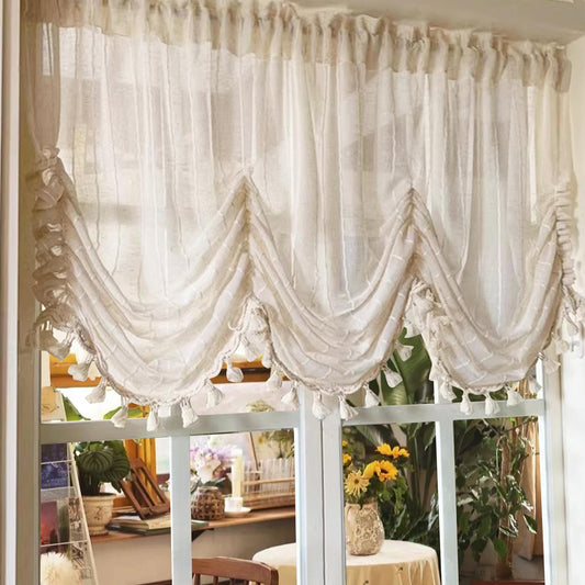Farmhouse Pull - Up Curtain Adjustable Tie - Up Curtain - UDreamHome