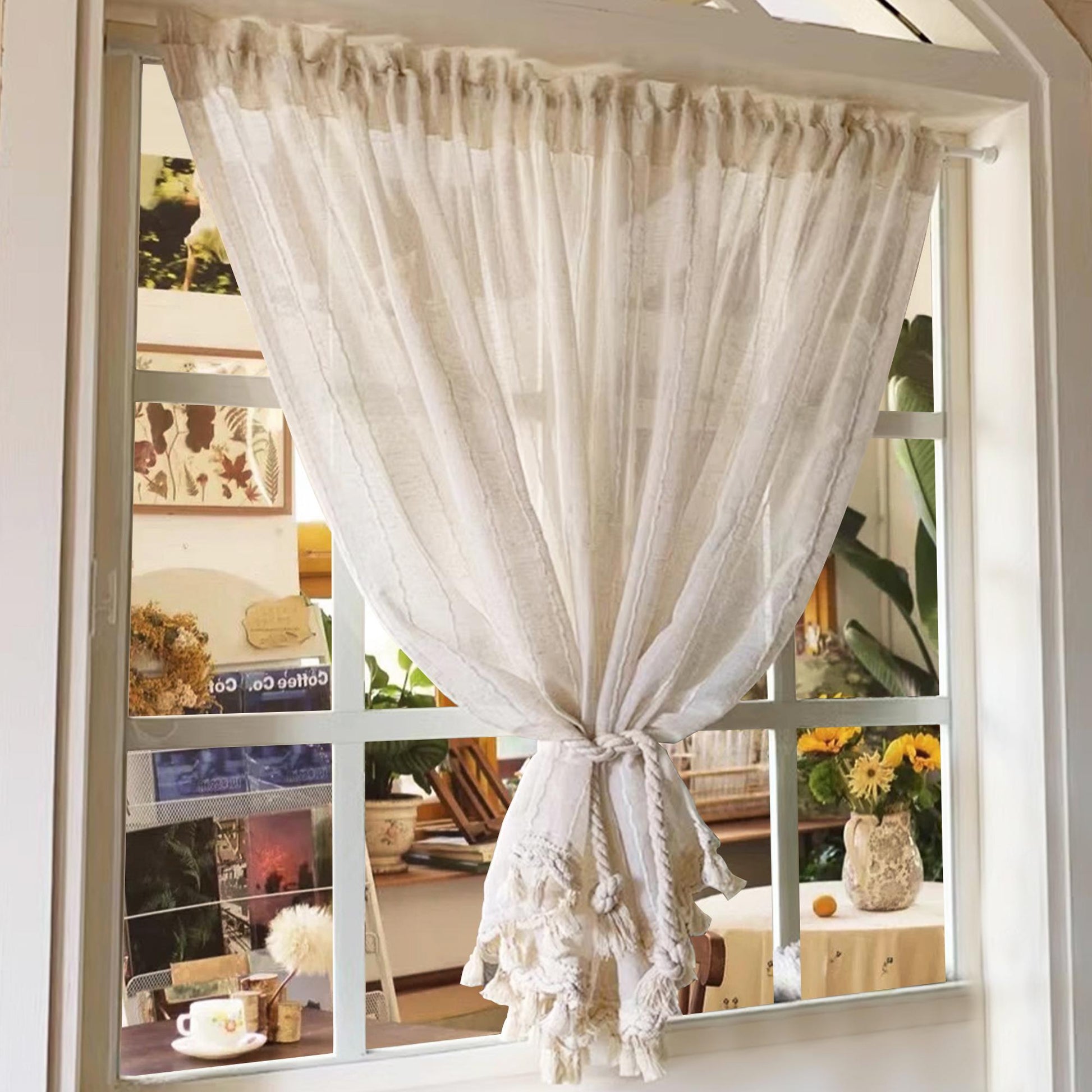 Farmhouse Pull - Up Curtain Adjustable Tie - Up Curtain - UDreamHome
