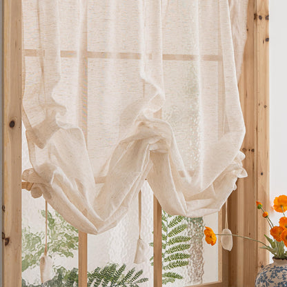 Farmhouse Pull - Up Curtain, Adjustable Tie - Up Curtain - UDreamHome