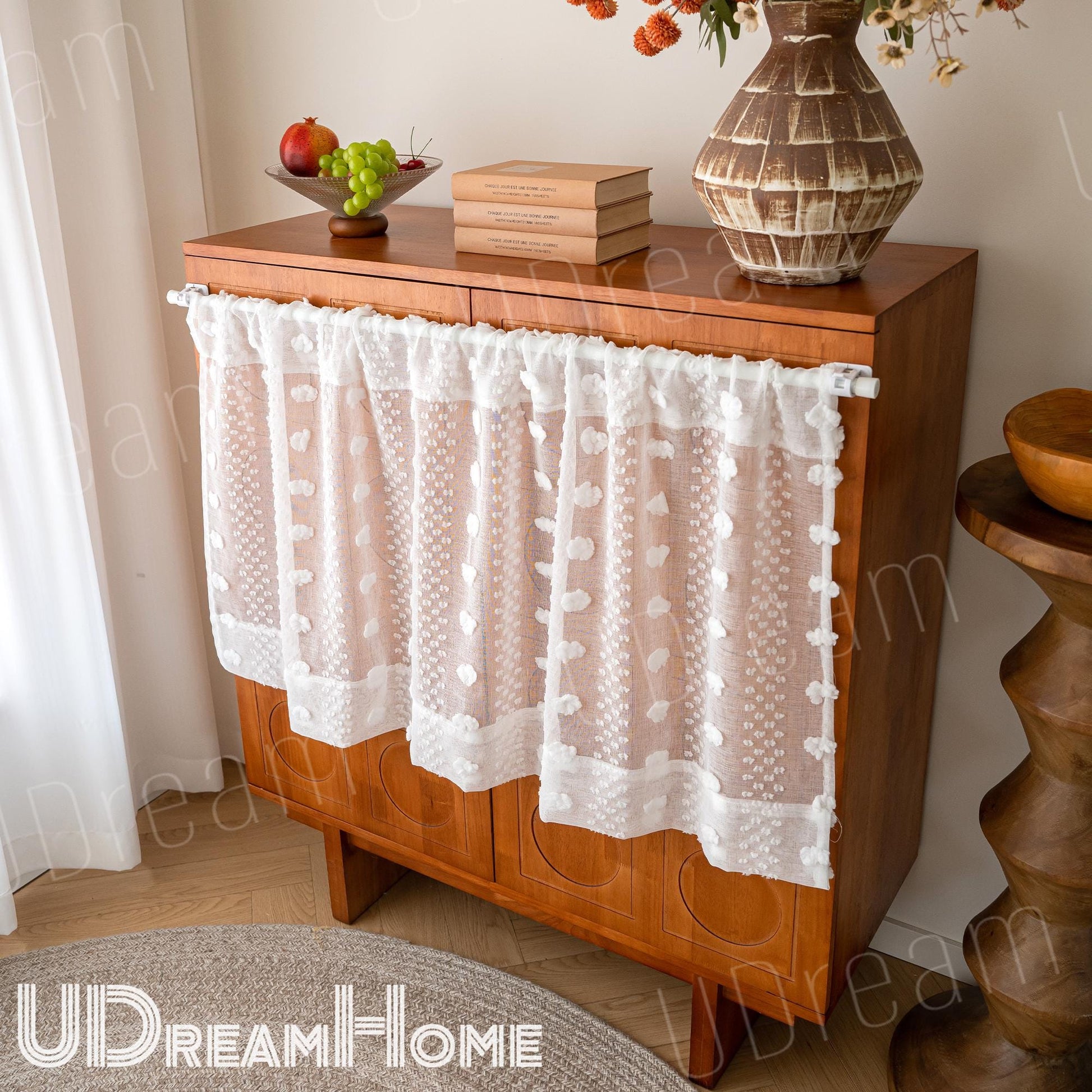 Farmhouse Tufted Flower Cafe Curtain Panel - UDreamHome