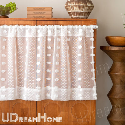 Farmhouse Tufted Flower Cafe Curtain Panel - UDreamHome