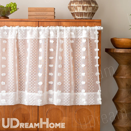 Farmhouse Tufted Flower Cafe Curtain Panel - UDreamHome