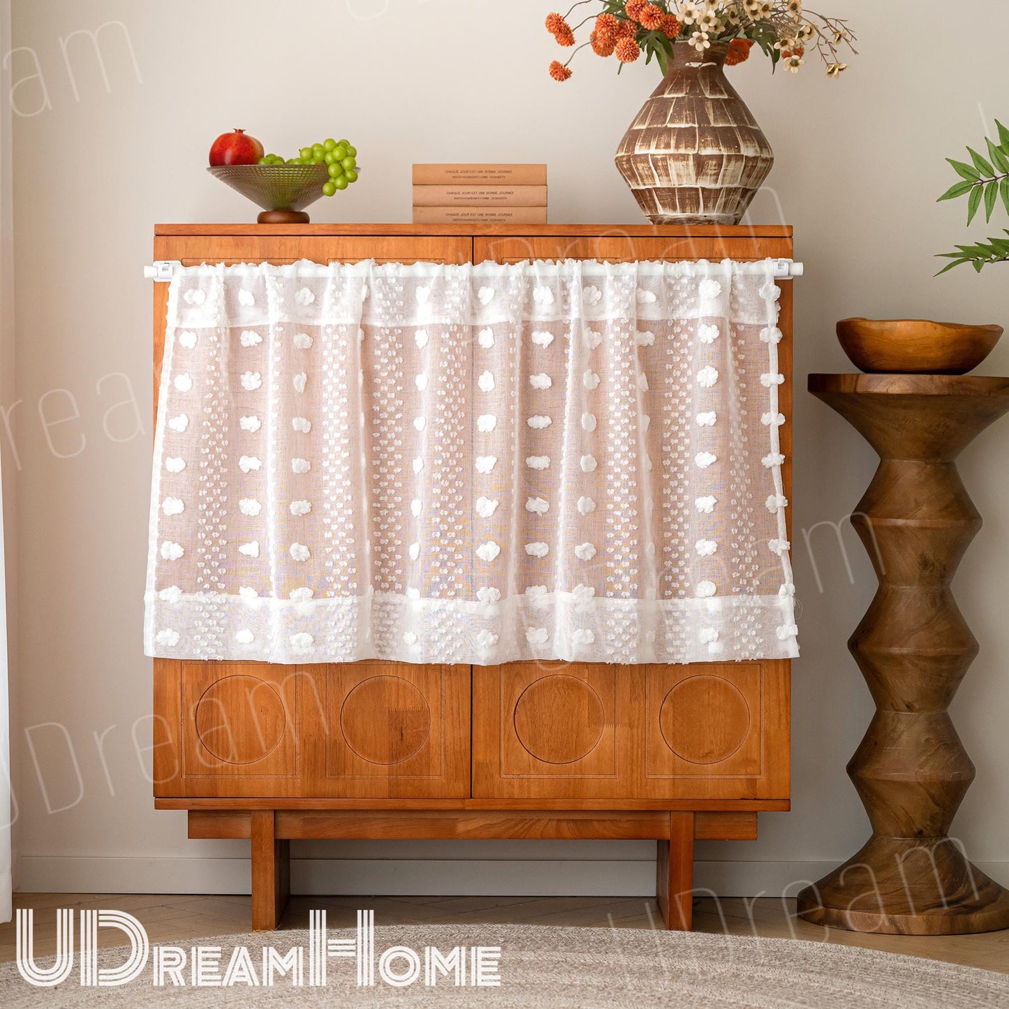 Farmhouse Tufted Flower Cafe Curtain Panel - UDreamHome