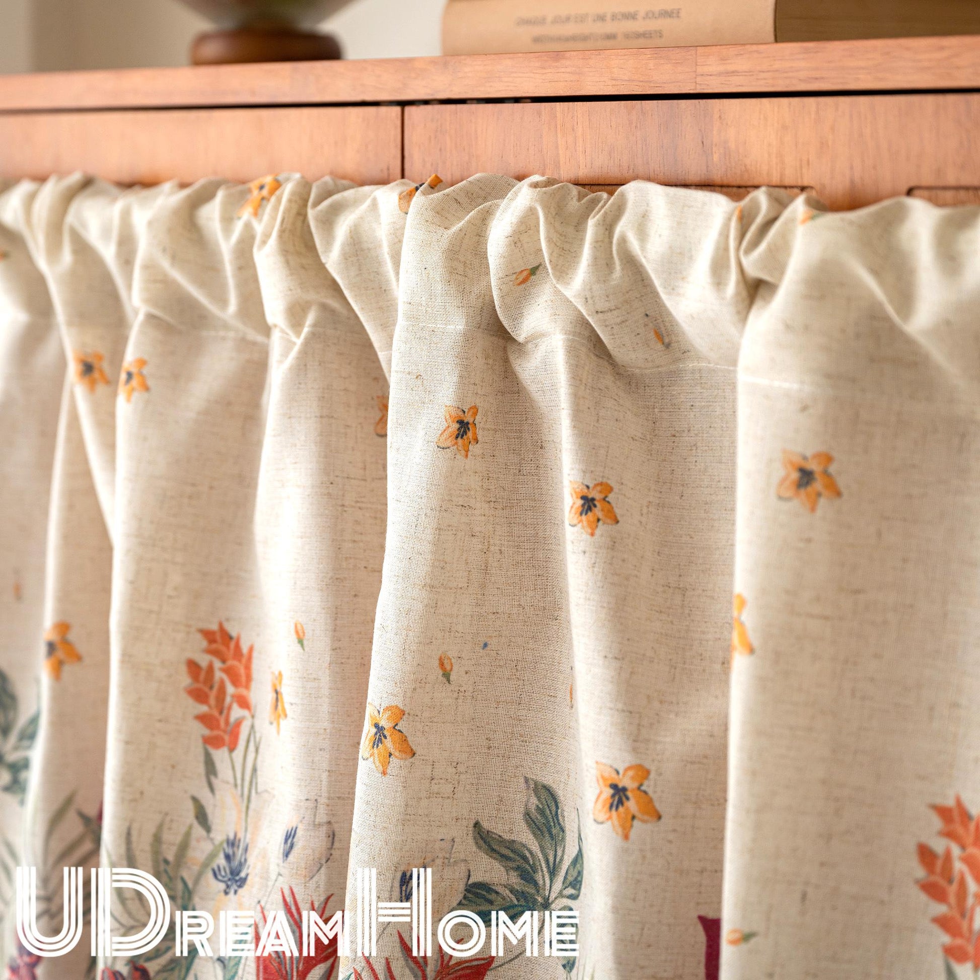 Floral Cotton Linen Cafe Curtain: Rustic Farmhouse Decor - UDreamHome