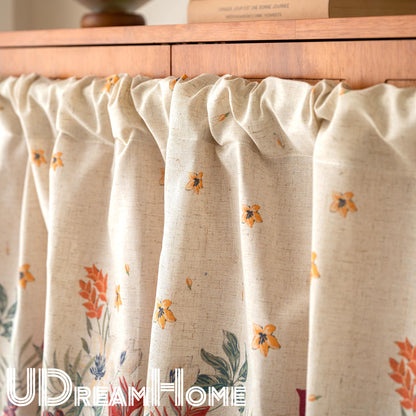 Floral Cotton Linen Cafe Curtain: Rustic Farmhouse Decor - UDreamHome