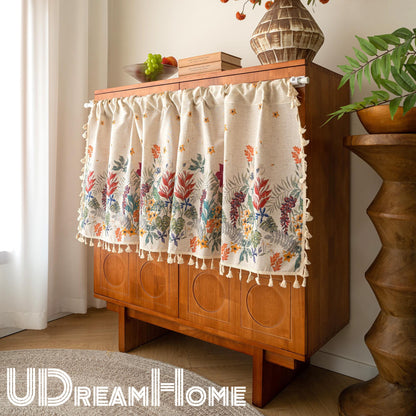 Floral Cotton Linen Cafe Curtain: Rustic Farmhouse Decor - UDreamHome