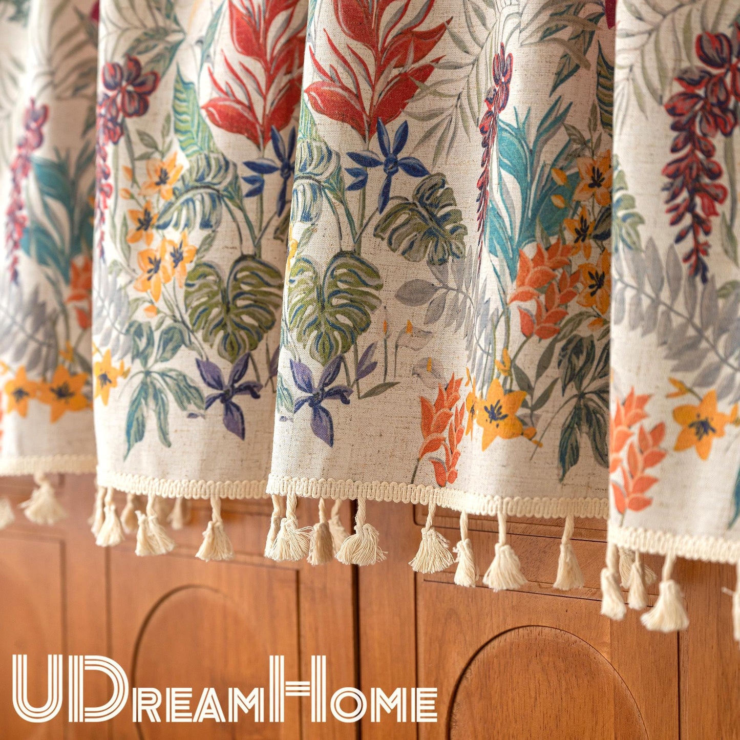 Floral Cotton Linen Cafe Curtain: Rustic Farmhouse Decor - UDreamHome