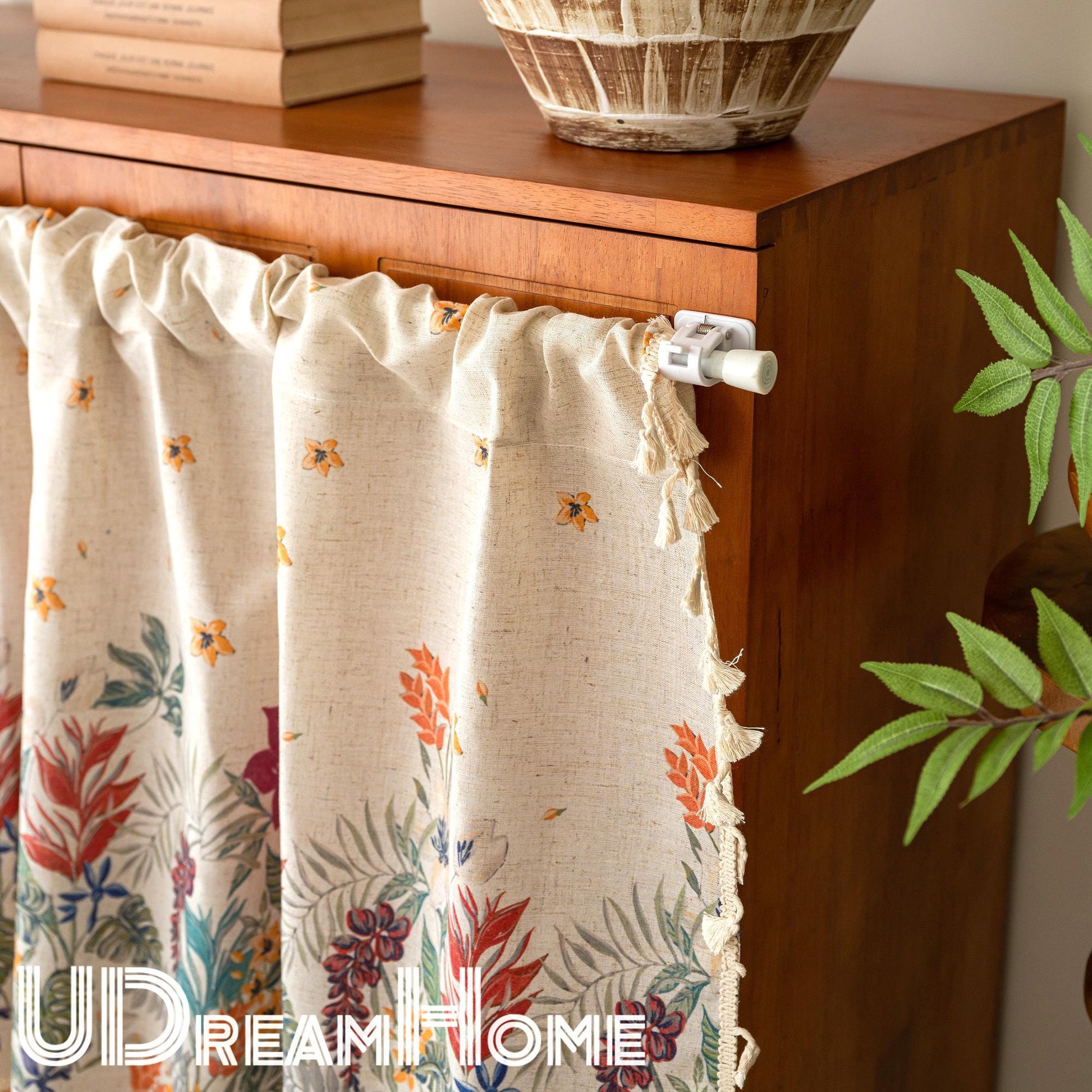 Floral Cotton Linen Cafe Curtain: Rustic Farmhouse Decor - UDreamHome