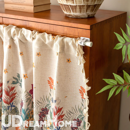 Floral Cotton Linen Cafe Curtain: Rustic Farmhouse Decor - UDreamHome