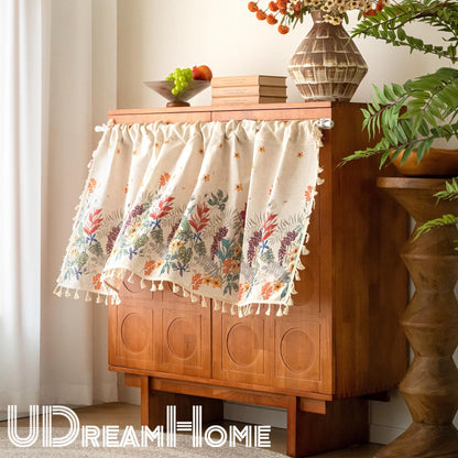 Floral Cotton Linen Cafe Curtain: Rustic Farmhouse Decor - UDreamHome