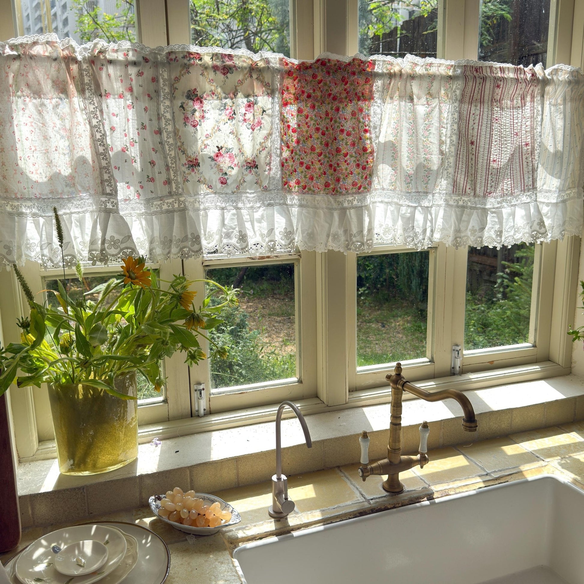 French Country Ruffled Cotton & Lace Valance - UDreamHome