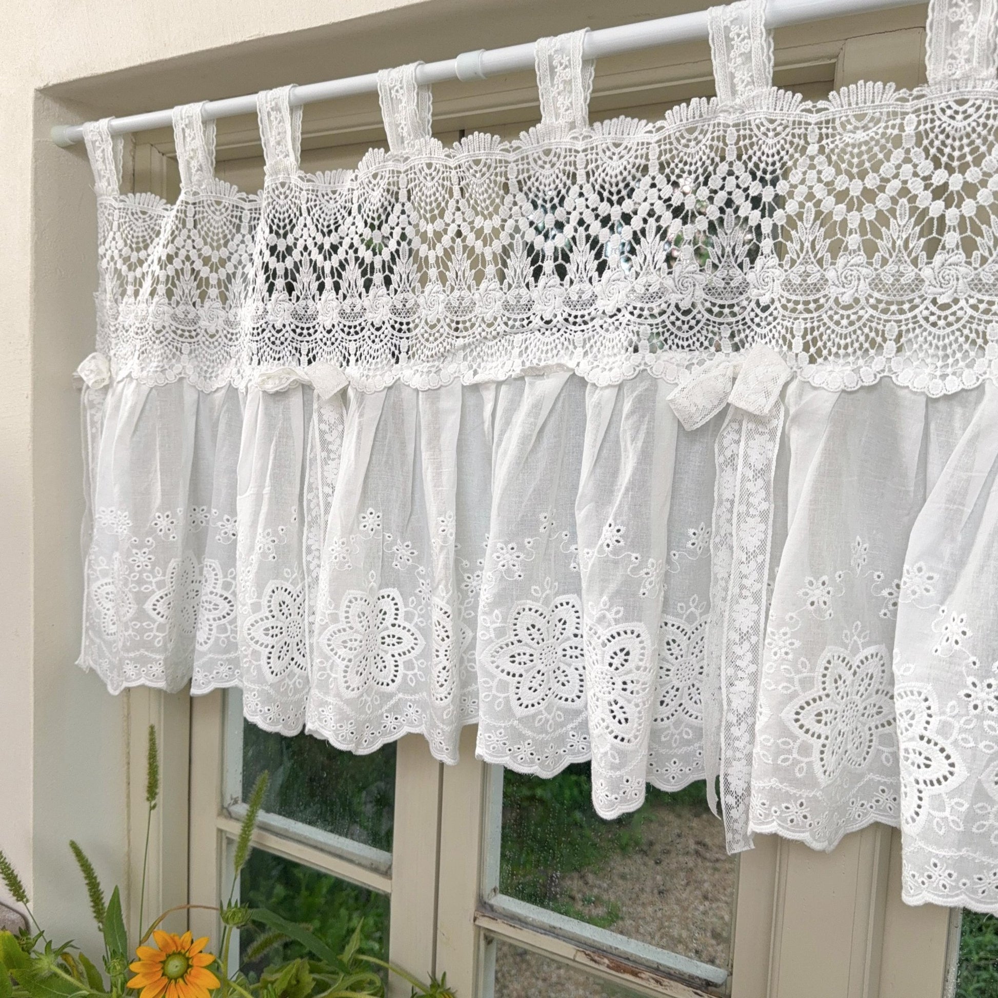 French Country White Embroidered Cafe Curtain - UDreamHome