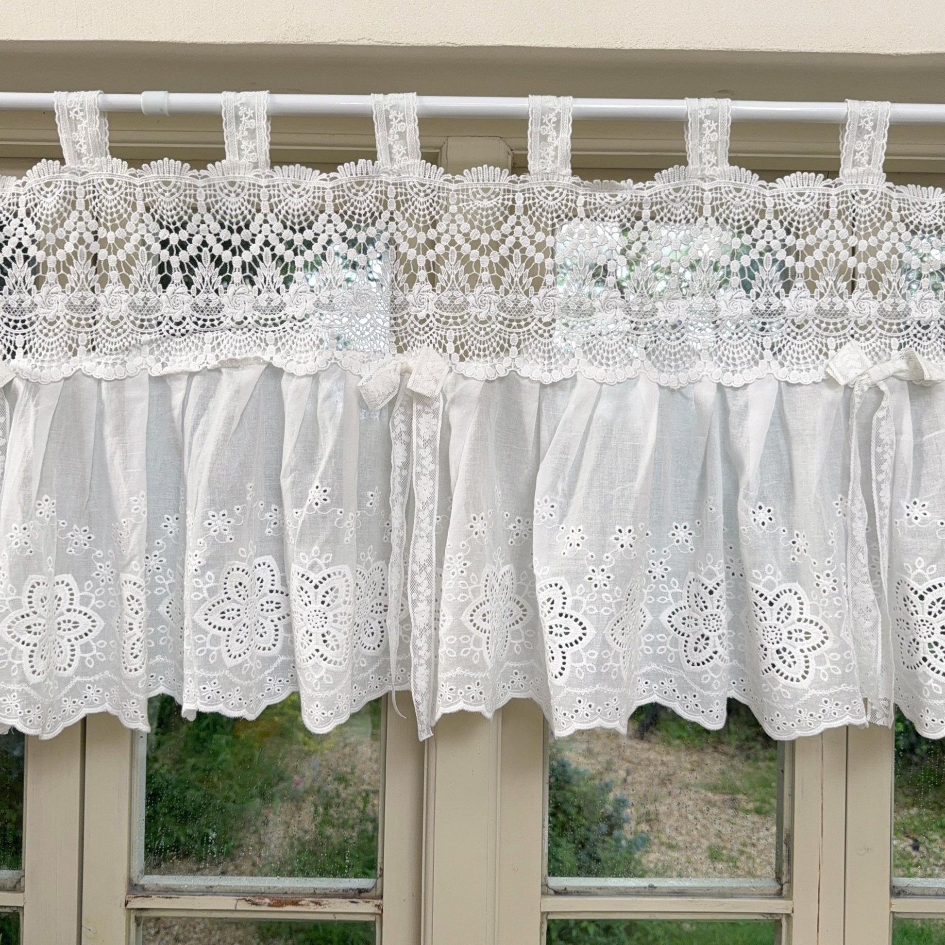 French Country White Embroidered Cafe Curtain - UDreamHome