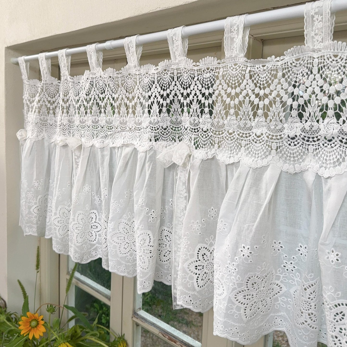 French Country White Embroidered Cafe Curtain - UDreamHome