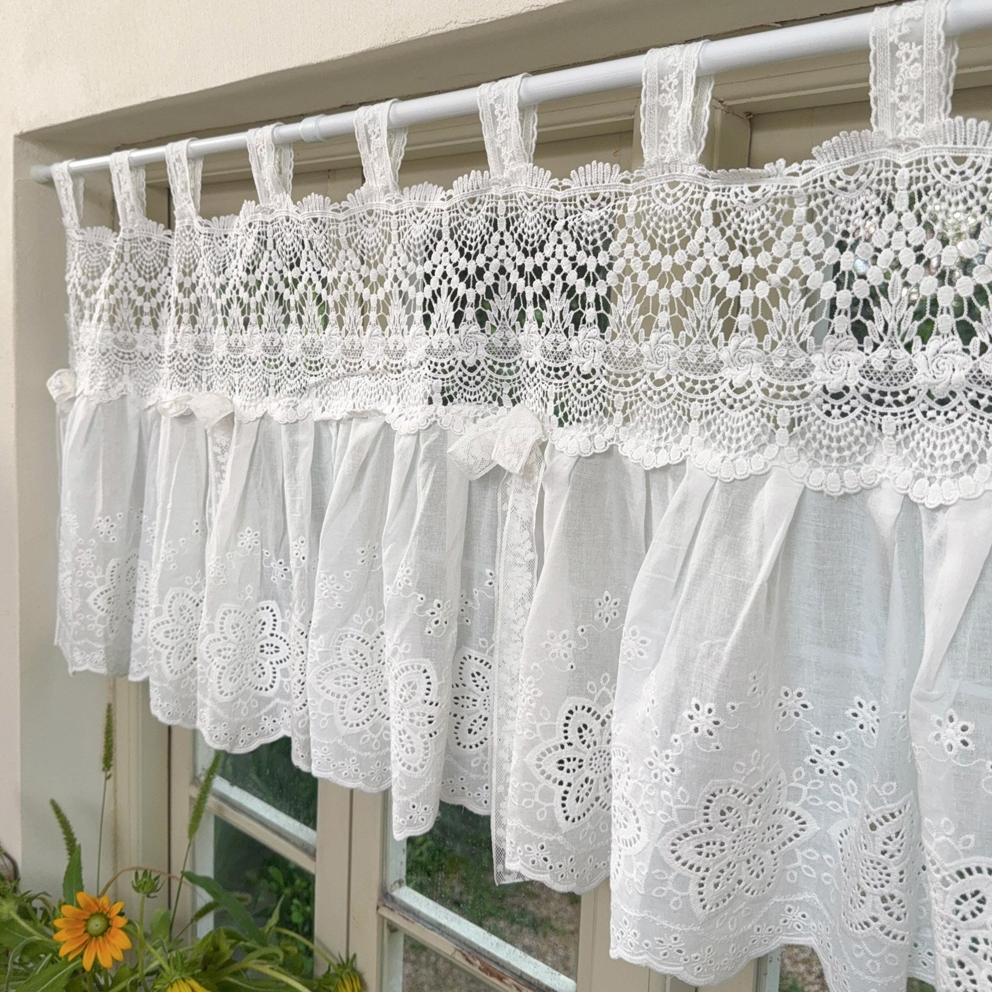 French Country White Embroidered Cafe Curtain - UDreamHome