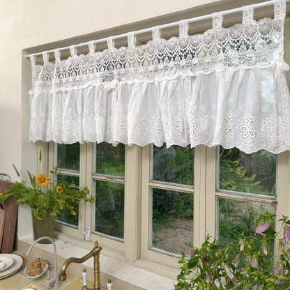 French Country White Embroidered Cafe Curtain - UDreamHome