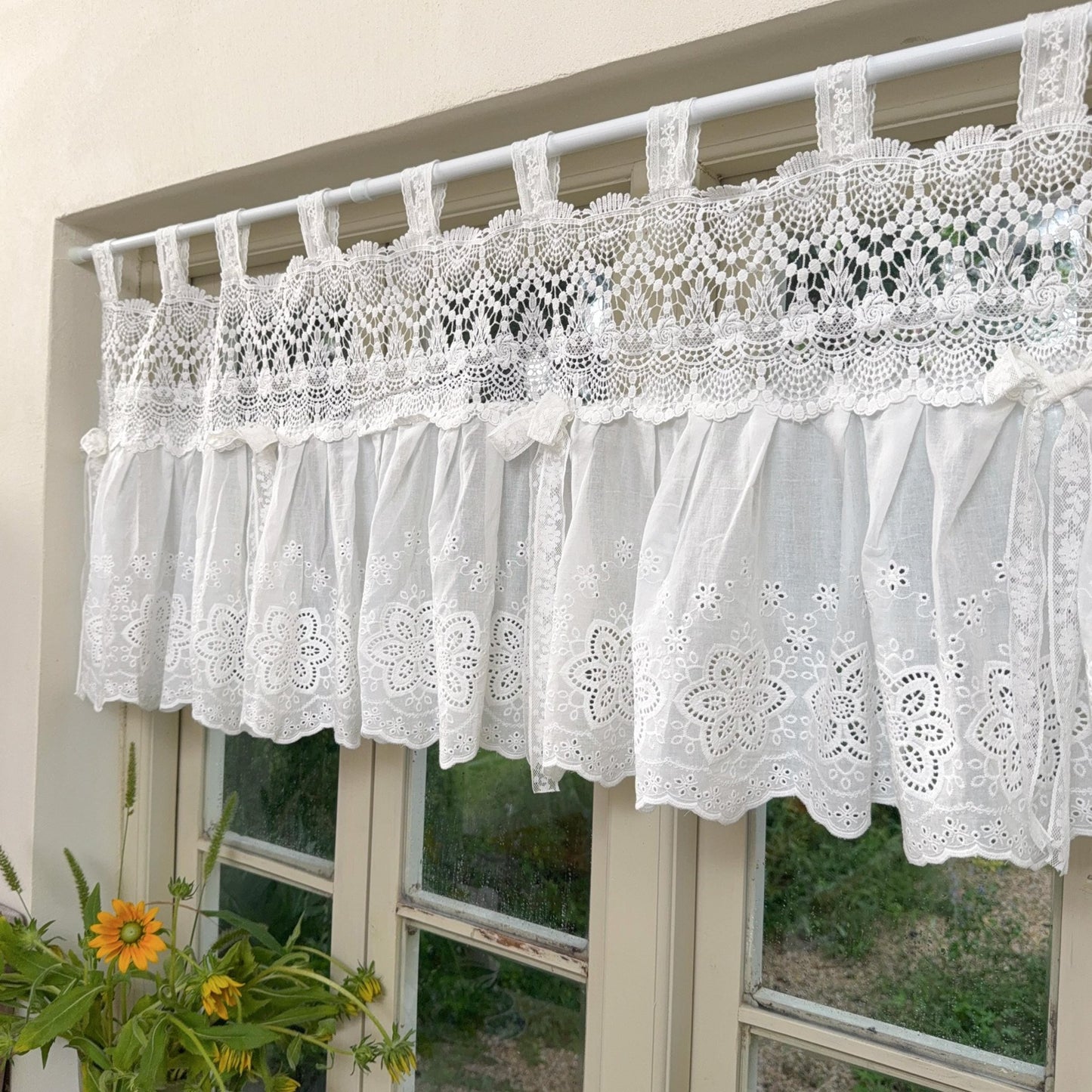 French Country White Embroidered Cafe Curtain - UDreamHome