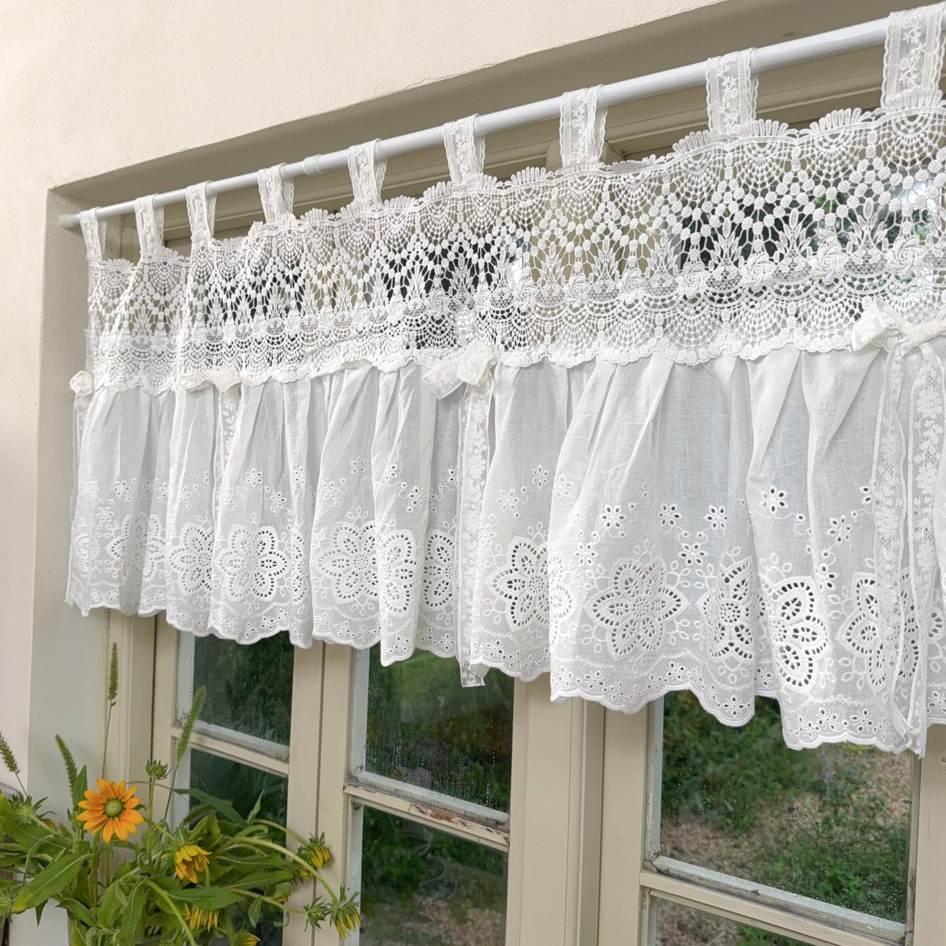 French Country White Embroidered Cafe Curtain - UDreamHome