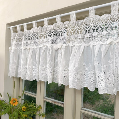 French Country White Embroidered Cafe Curtain - UDreamHome