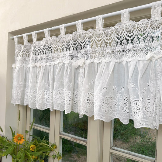 French Country White Embroidered Cafe Curtain - UDreamHome