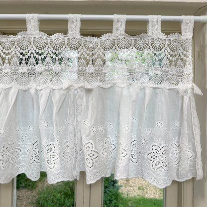 French Country White Embroidered Cafe Curtain - UDreamHome