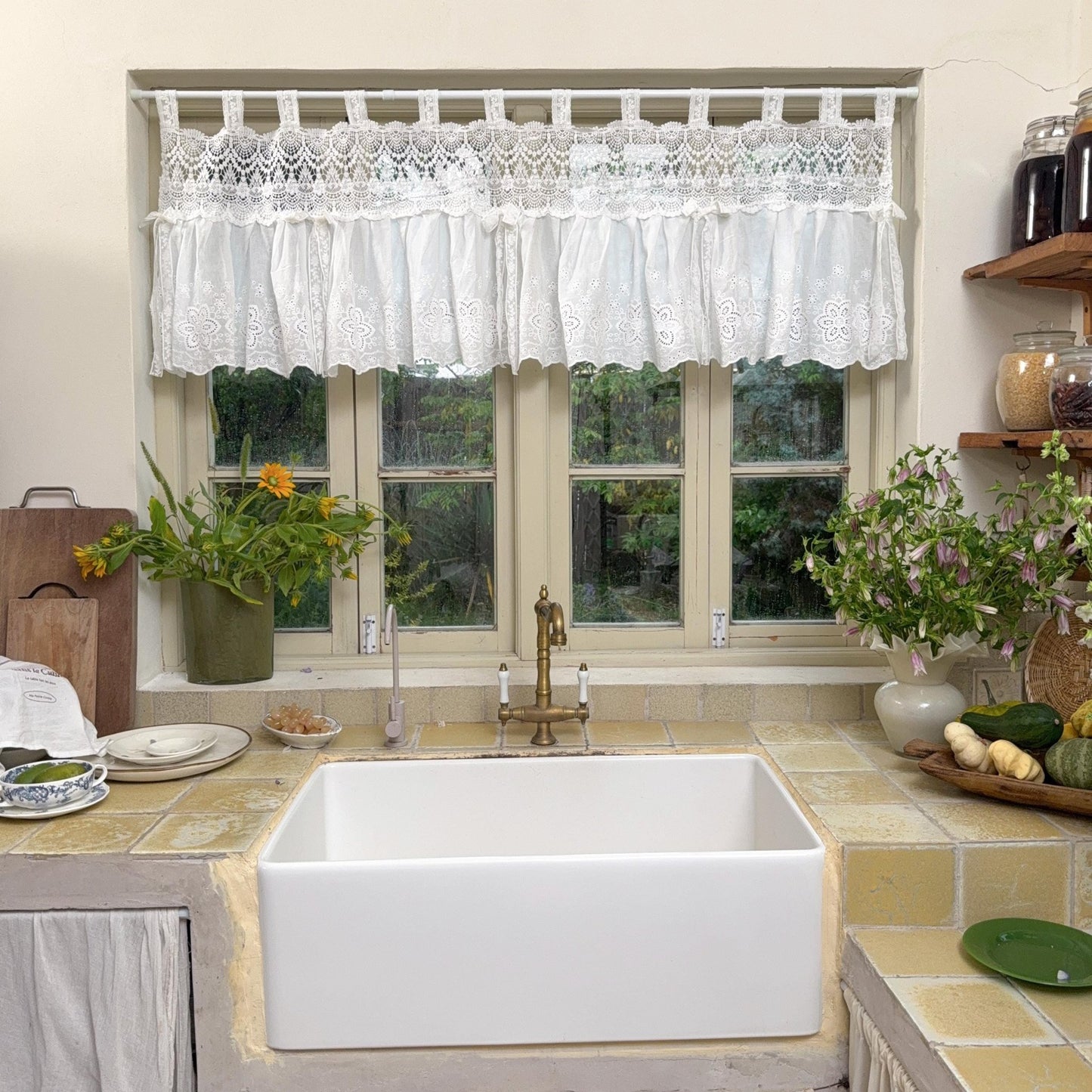 French Country White Embroidered Cafe Curtain - UDreamHome