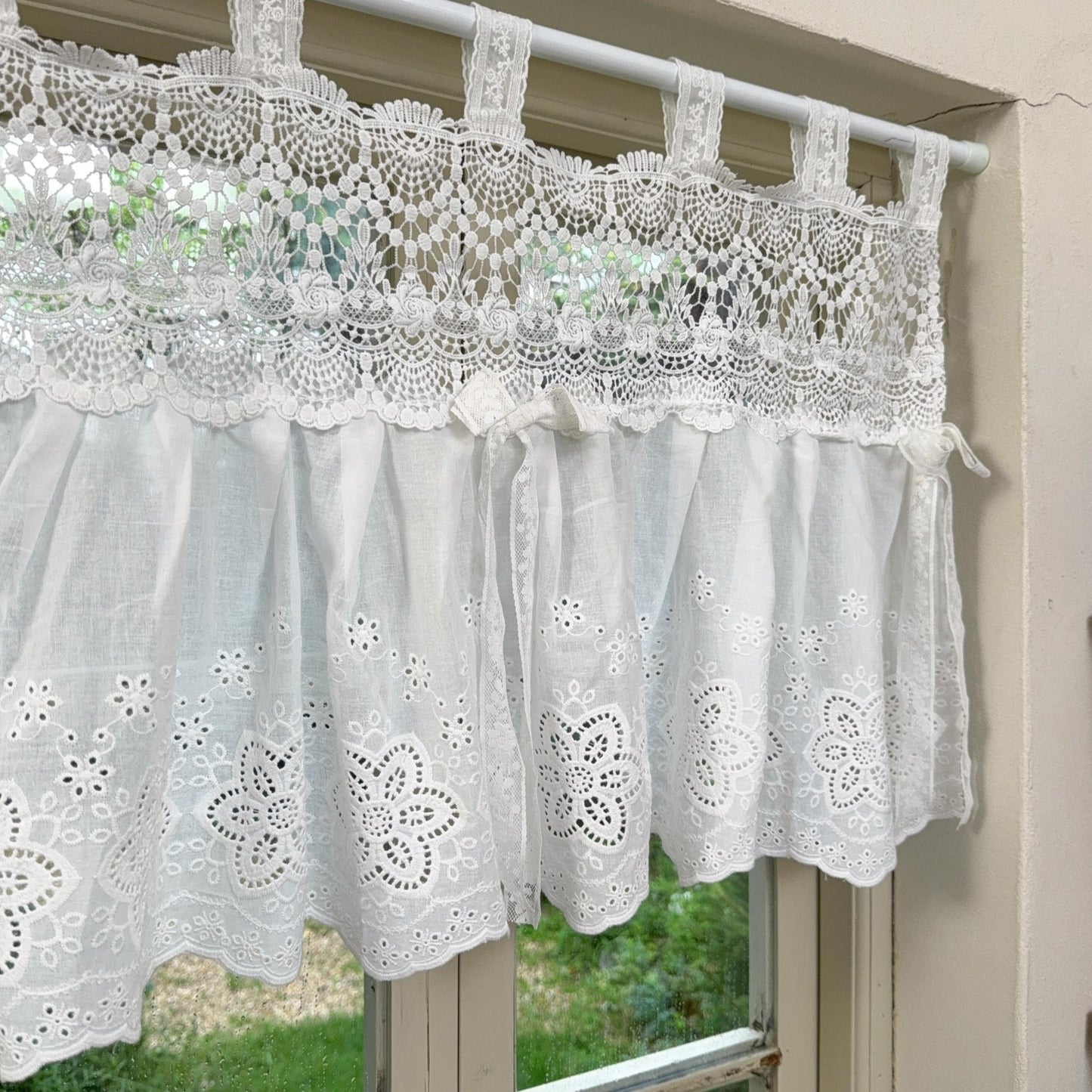 French Country White Embroidered Cafe Curtain - UDreamHome