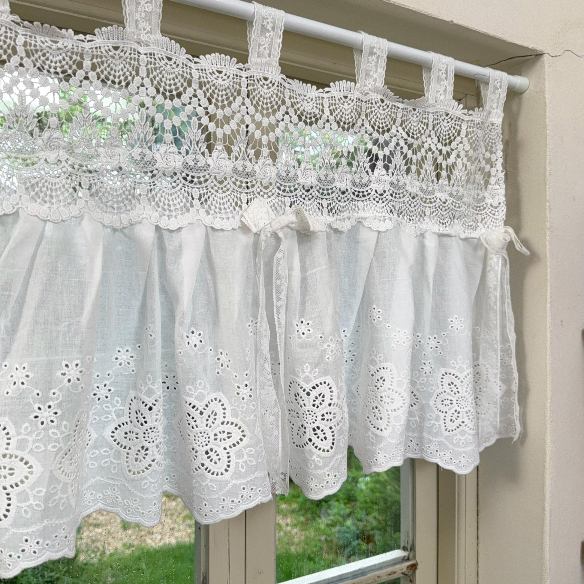 French Country White Embroidered Cafe Curtain - UDreamHome