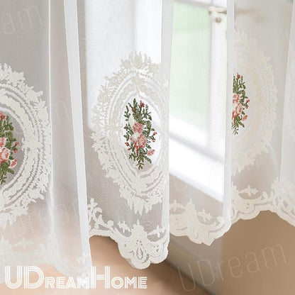 French Embroidered Rose Linen Blend Cafe Curtain - UDreamHome