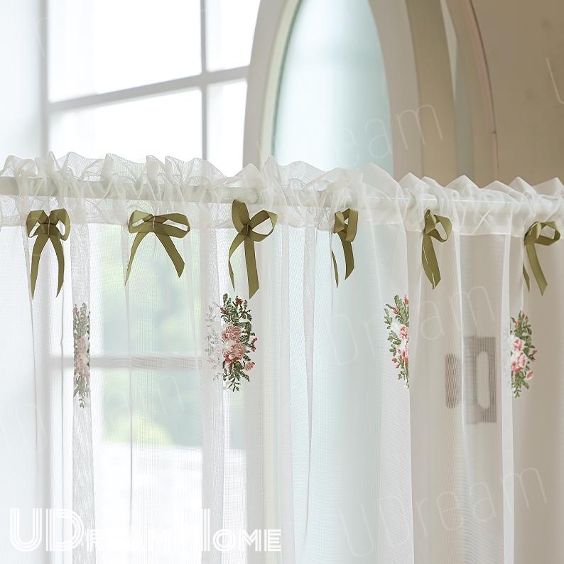 French Embroidered Rose Linen Blend Cafe Curtain - UDreamHome