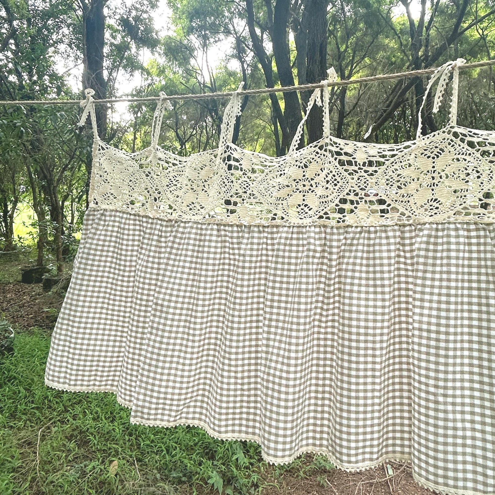 Gingham Farmhouse Kitchen Curtain Panel - UDreamHome