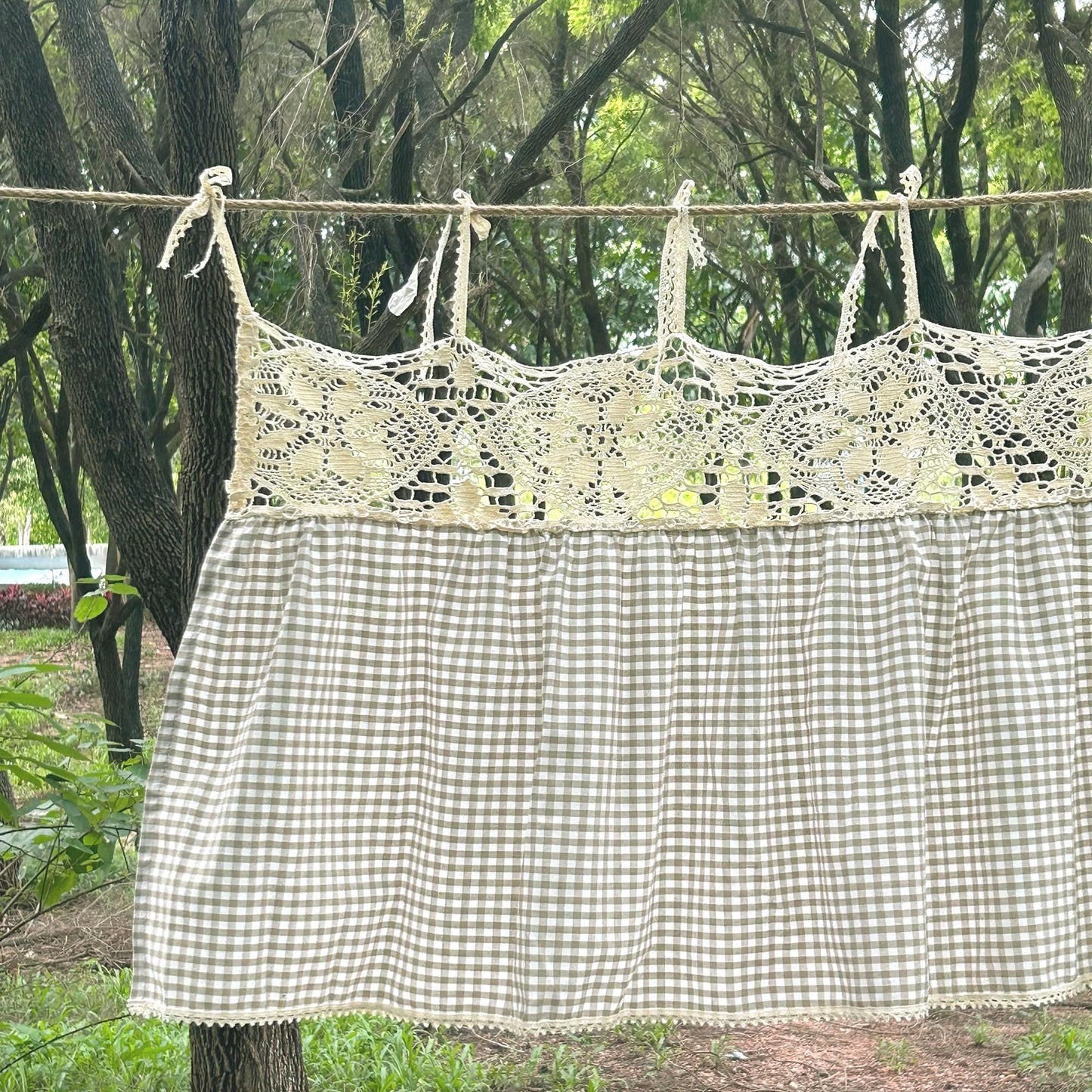 Gingham Farmhouse Kitchen Curtain Panel - UDreamHome