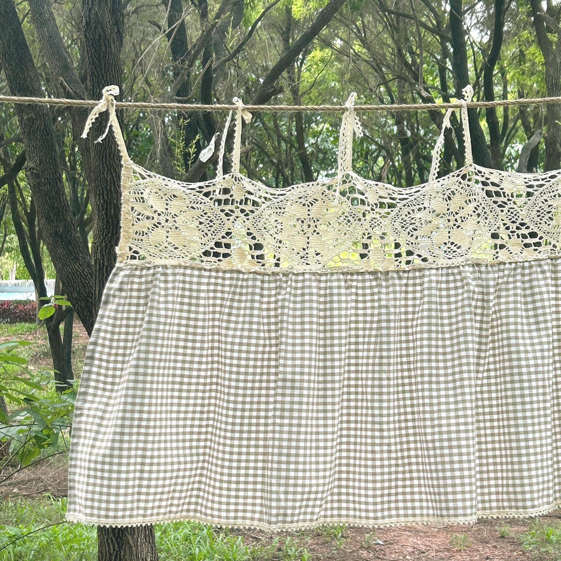 Gingham Farmhouse Kitchen Curtain Panel - UDreamHome