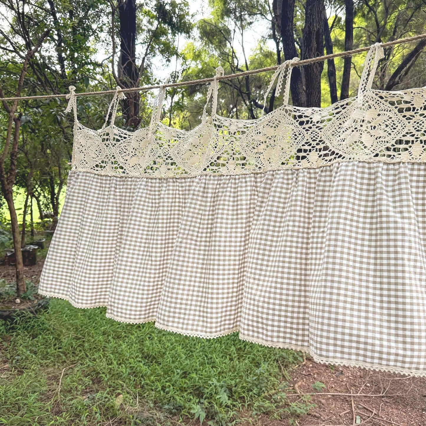 Gingham Farmhouse Kitchen Curtain Panel - UDreamHome