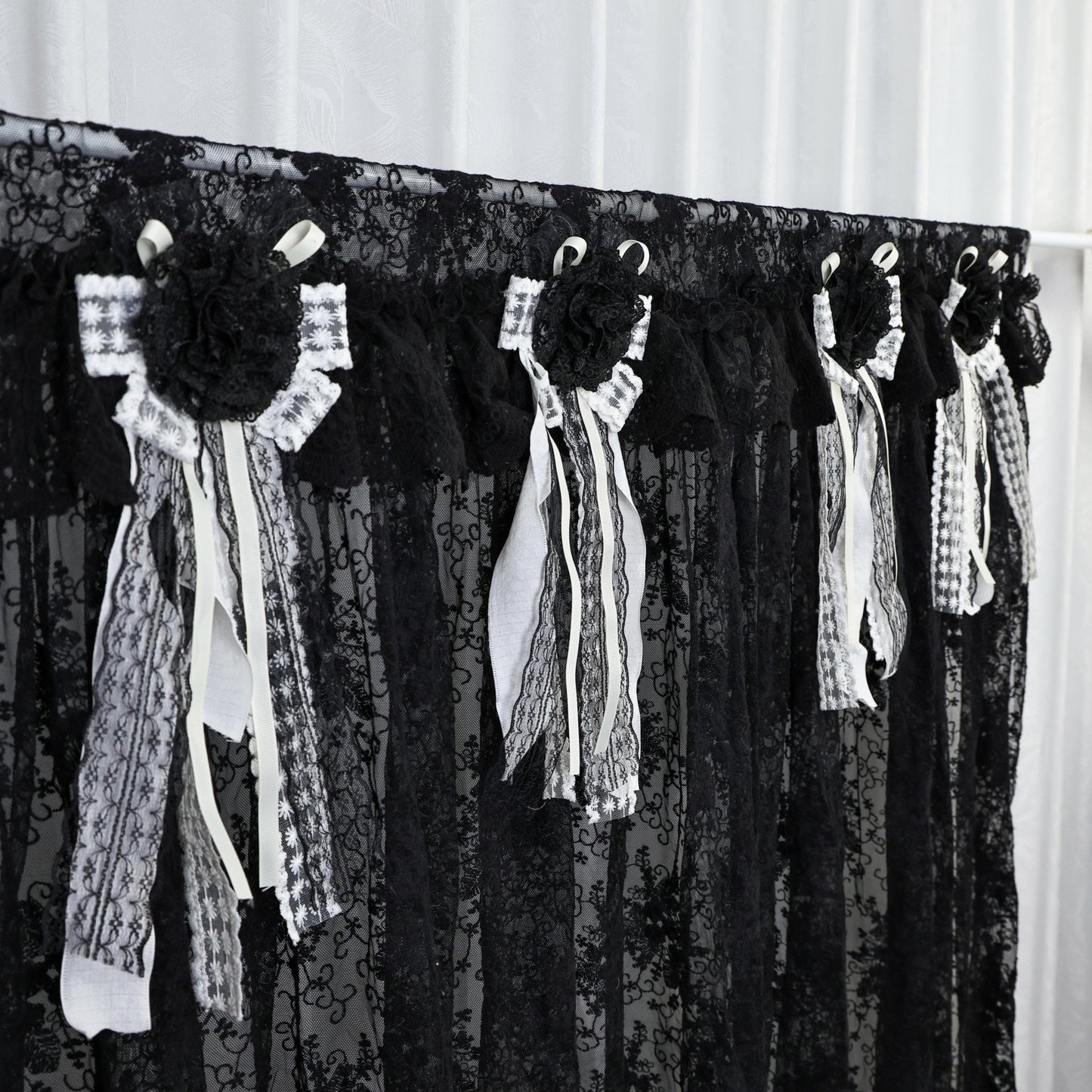 Gothic Boho Black Lace Curtain Valance - UDreamHome