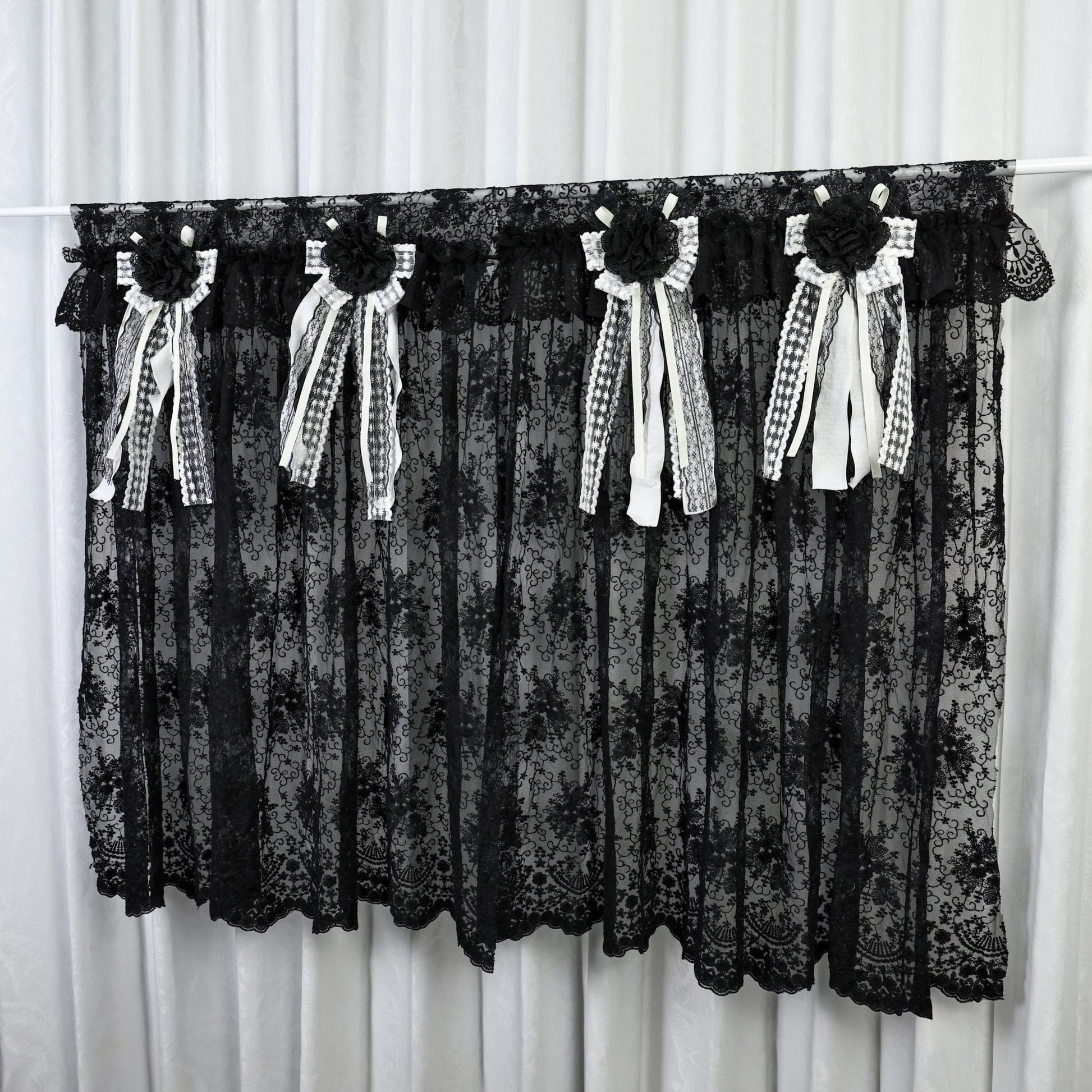 Gothic Boho Black Lace Curtain Valance - UDreamHome