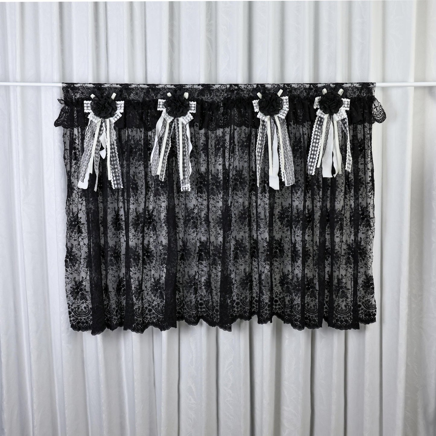 Gothic Boho Black Lace Curtain Valance - UDreamHome