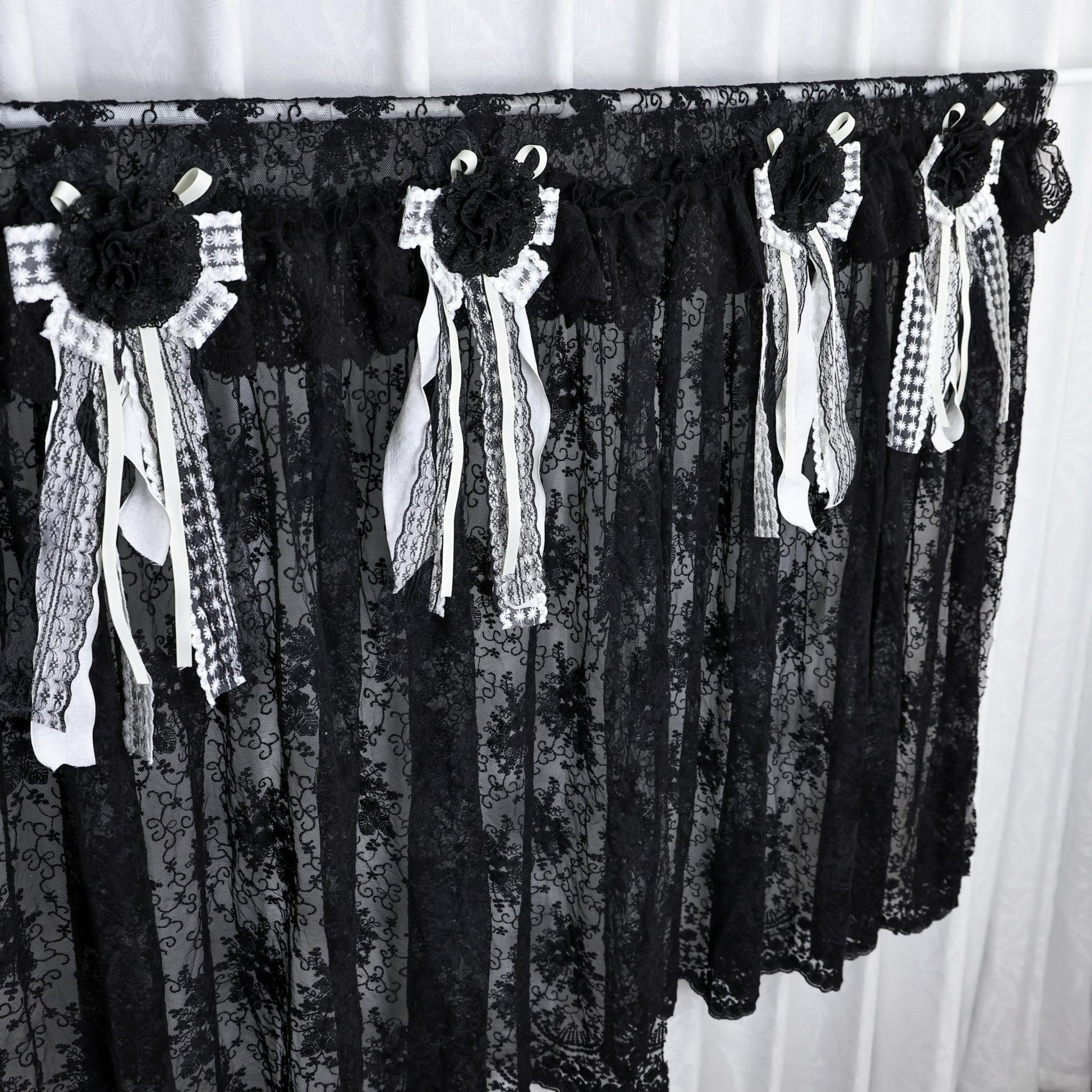 Gothic Boho Black Lace Curtain Valance - UDreamHome
