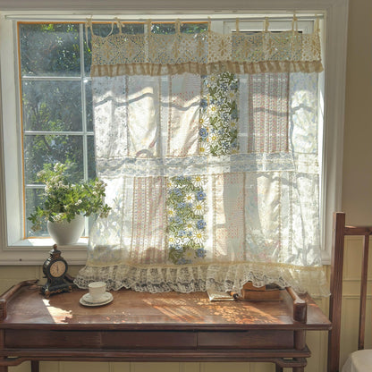 Green Embroidery Floral Vintage Patchwork Curtain - UDreamHome