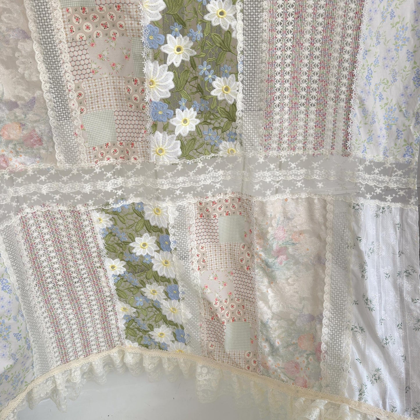 Green Embroidery Floral Vintage Patchwork Curtain - UDreamHome