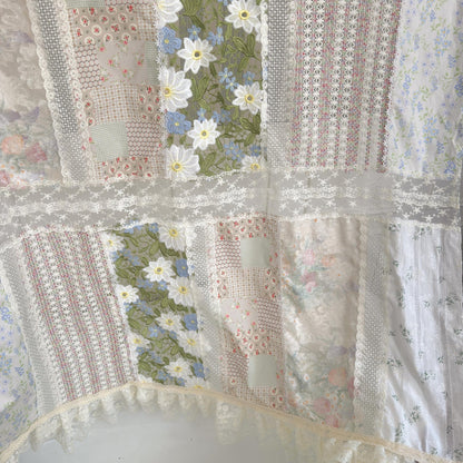 Green Embroidery Floral Vintage Patchwork Curtain - UDreamHome