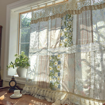 Green Embroidery Floral Vintage Patchwork Curtain - UDreamHome