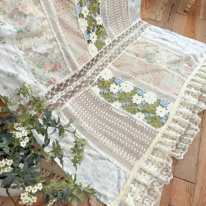 Green Embroidery Floral Vintage Patchwork Curtain - UDreamHome
