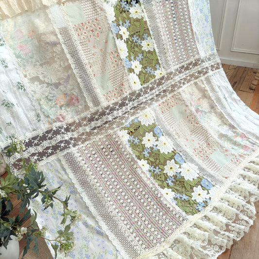 Green Embroidery Floral Vintage Patchwork Curtain - UDreamHome