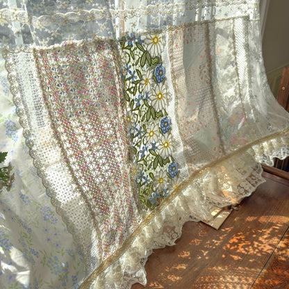 Green Embroidery Floral Vintage Patchwork Curtain - UDreamHome