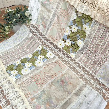 Green Embroidery Floral Vintage Patchwork Curtain - UDreamHome